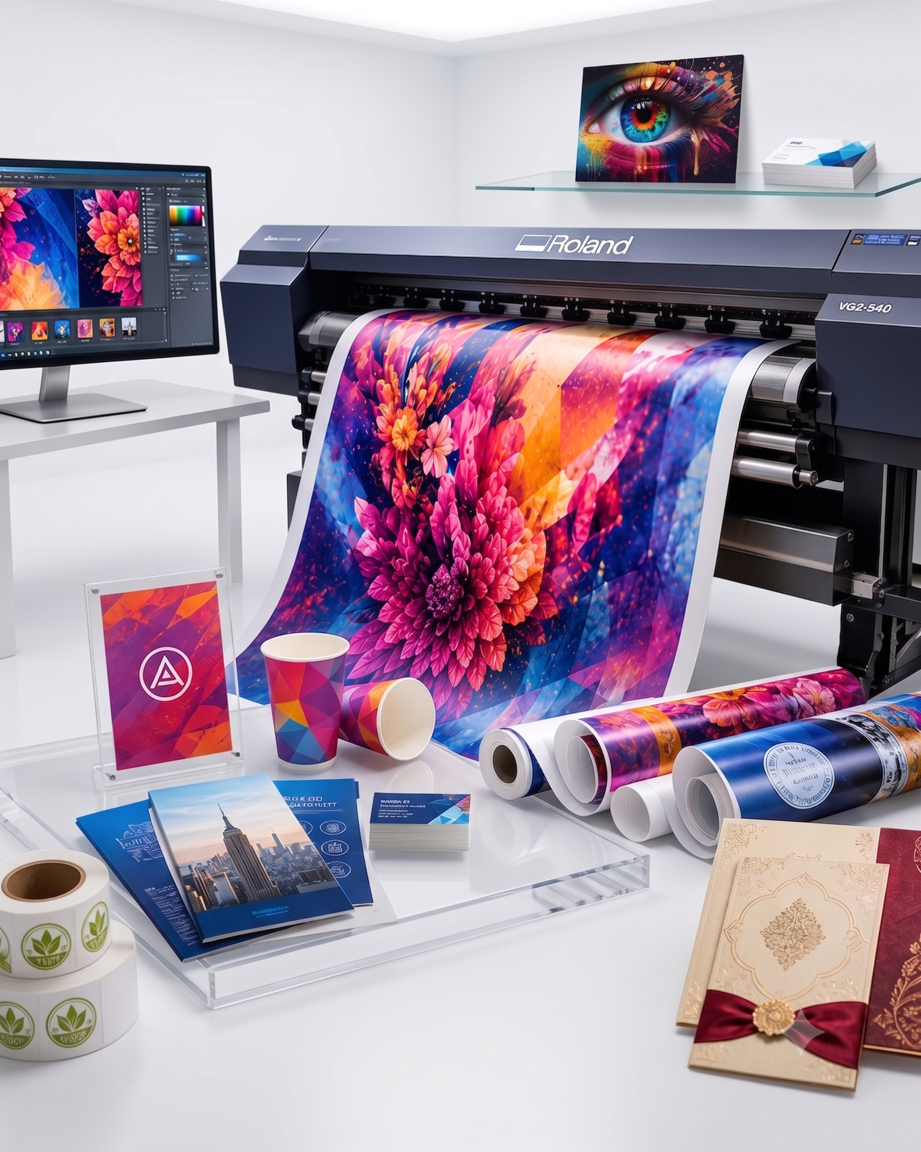 Roland flex printer, graphic design, and complete printing services in Hosur